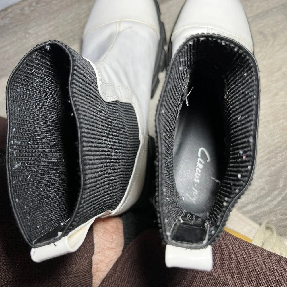 Circus NY Womens 7.5 Davina Platform Boots White Black Sock Ankle Lug Sole‎ Goth